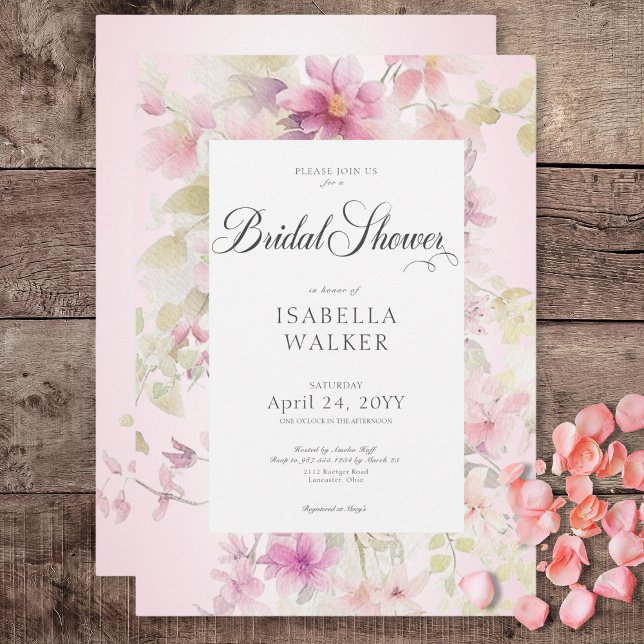 Rustik Rosa & Sage Watercolor Blommigt Möhippa Inbjudningar (Rustic Pink & Sage Watercolor Floral Bridal Shower Invitation)