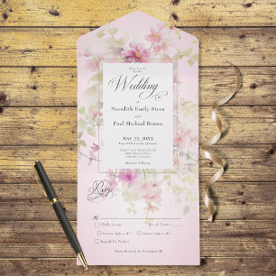 Rustik Rosa & Sage Watercolor Blommigt Rosa Middag