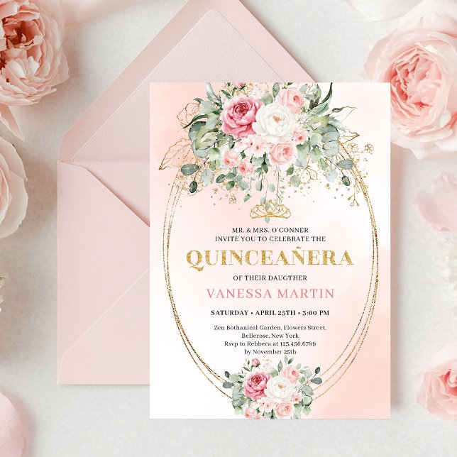 Rustik Rosa Støvrosa Guld Quinceañera Inbjudan (Rustic Dusty Pink Rose Gold Quinceañera Invite

)