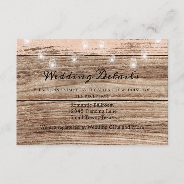 Rustik rosa trä och lyktor tilläggskort (Framsida)