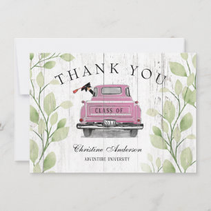 Rustik Rosa Vintage Lastbil Greenery Studenten Tack Kort