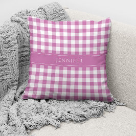 Rustik Rosa & Vit Gingham Mönster Namn Kudde