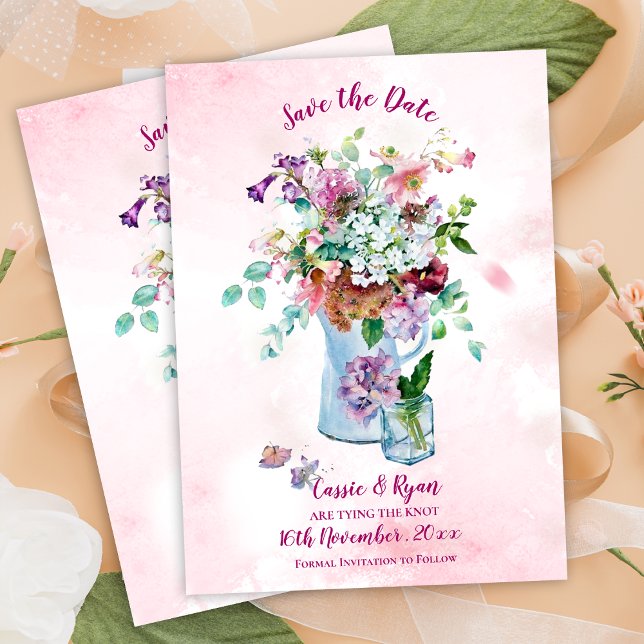 Rustik Rosa Watercolor Wildblomma Spara datum (Rustic Pink Watercolor Wildflower Save the Date)