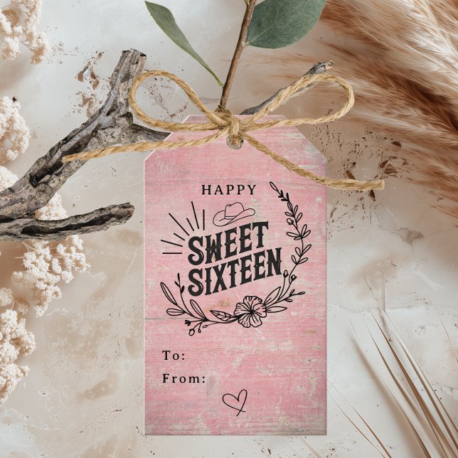 Rustik Rosa, Westerna Blommigten Lycklig Sweet six Presentetikett (Skapare uppladdad)