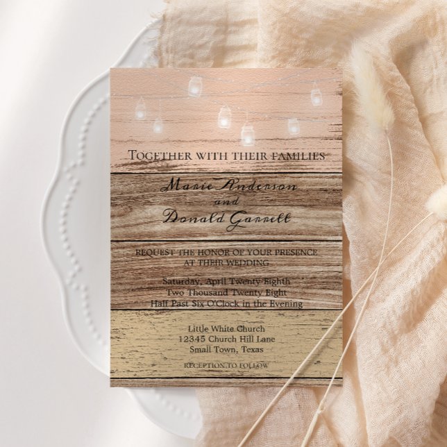 Rustik Rosa Wood and Lanternes Inbjudningar (Skapare uppladdad)