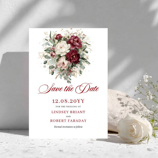 Rustik rosabränd grönska Spara datumet (Rustic Blush Burgundy Greenery Save The Date)