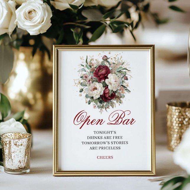 Rustik rosabrännvin Öppen Bar Poster Dekor (Rustic Blush Burgundy Open Bar Poster Decor)