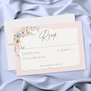 Rustik rosabröllop med romantiska vilda blommor OSA kort