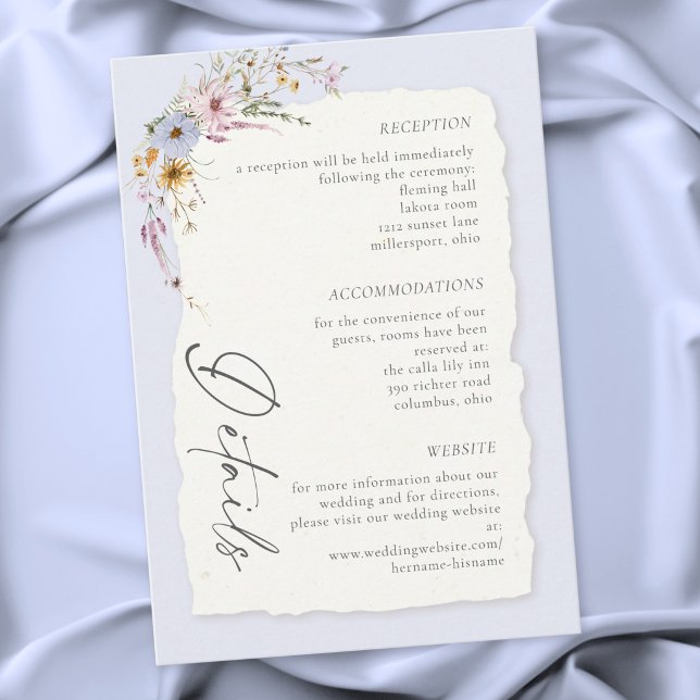 Rustik rosabröllop med vilda blommor tilläggskort (Rustic Blush Pink Romantic Wildflower Wedding Enclosure Card)