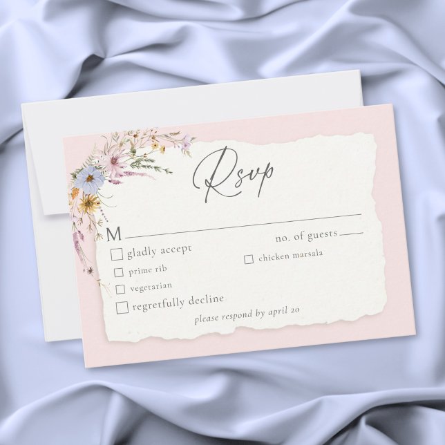 Rustik rosabrölloppsbukett med vilda blommor OSA kort (Rustic Blush Pink Romantic Wildflower Wedding RSVP Card)