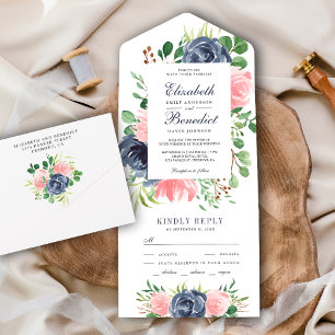 Rustik rosabrudenhet med blommor i rosa och marinb