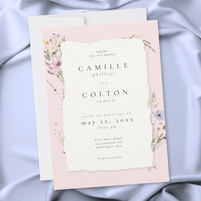Rustik rosabrudenhet med vilda blommor inbjudningar (Rustic Blush Pink Romantic Wildflower Wedding Invitation)