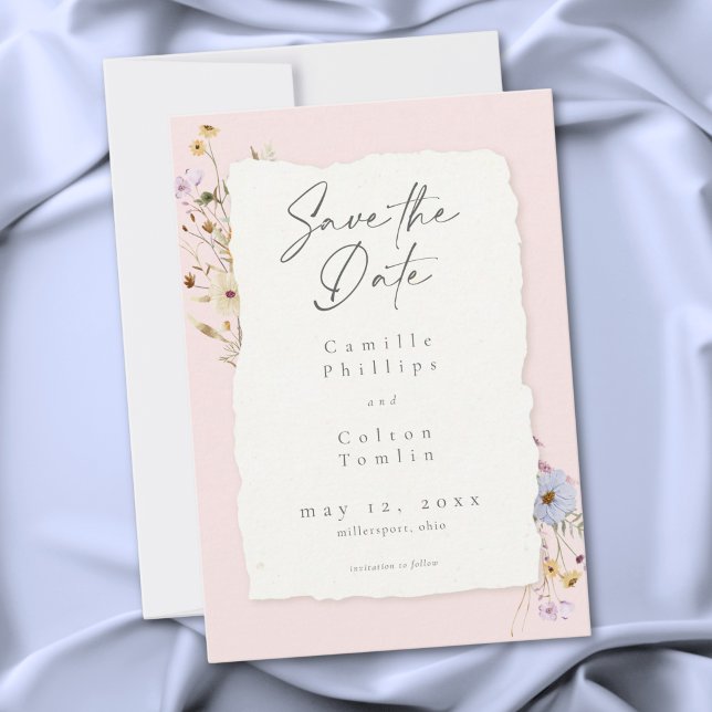 Rustik rosabrudenhet med vilda blommor spara datumet (Rustic Blush Pink Romantic Wildflower Wedding Save The Date)