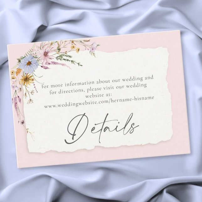 Rustik rosabrudenhet med vilda blommor tilläggskort (Rustic Blush Pink Romantic Wildflower Wedding Enclosure Card)