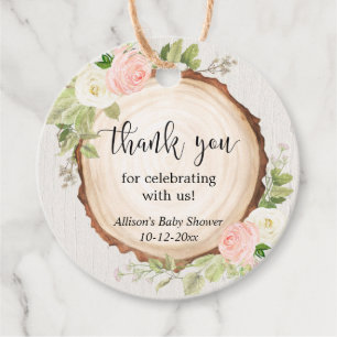 Rustik rosabruten vit blomster flicka baby shower gåvor etiketter