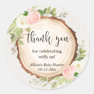 Rustik rosabruten vit blomster flicka baby shower runt klistermärke