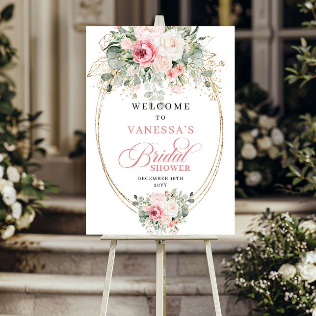 Rustik rosé och guld bröllopsfest välkomstskylt poster (Rustic Blush and Gold Bridal Shower Welcome)