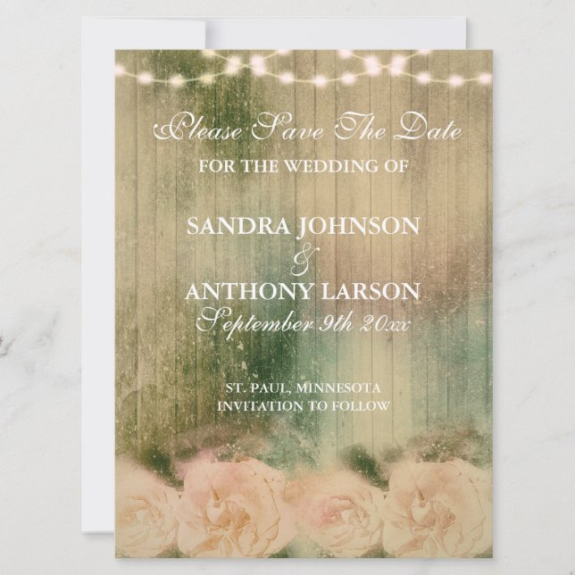 Rustik Rosen Bröllop Spara Datum Datumet (Framsida)