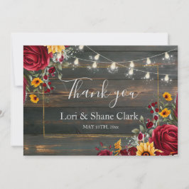 Rustik Rosen och Aster Bröllop Tack Kort