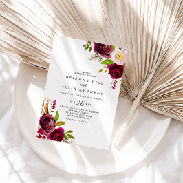 Rustik rosenskär burgunderblommig avslappnad bröll inbjudningar