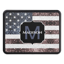 Rustik Rött vitt blått Sparkles USA flagga Monogra Dragkroksskydd