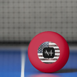 Rustik Rött vitt blått Sparkles USA flagga Monogra Pingisboll
