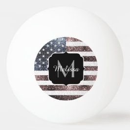 Rustik Rött vitt blått Sparkles USA flagga Monogra Pingisboll