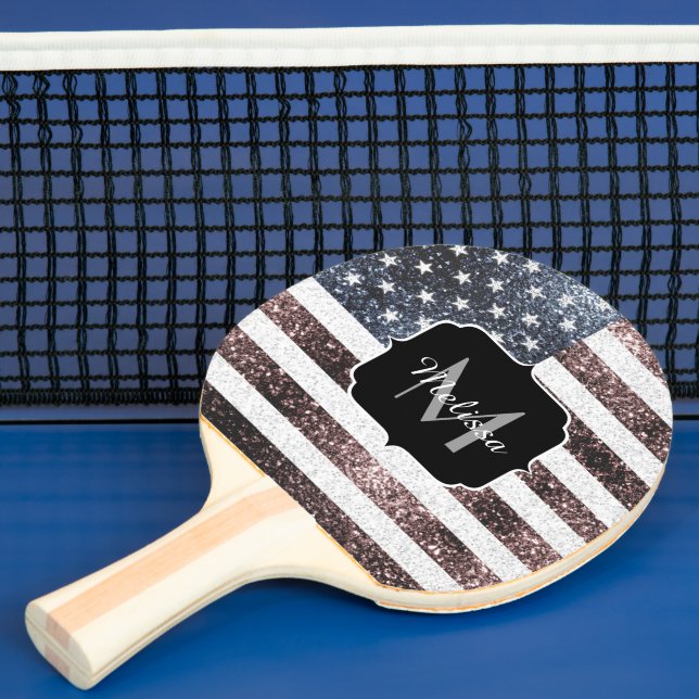 Rustik Rött vitt blått Sparkles USA flagga Monogra Pingisracket (Insitu)