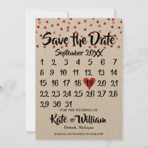 Rustik Ruby Röd Kärlek Hjärtkalender Spara Datum Datumet