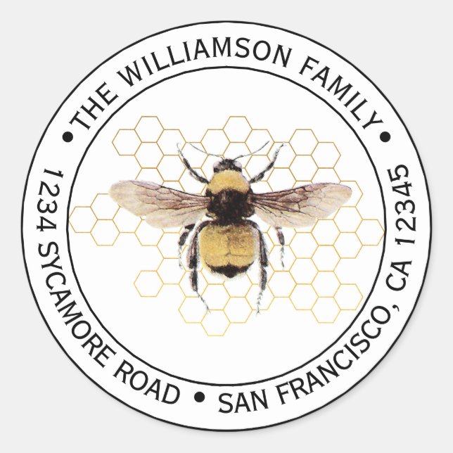 Rustik Rund Returadress för Humlor Runt Klistermärke (Framsida)