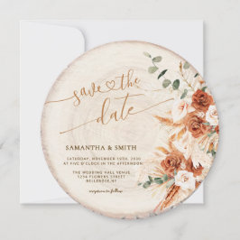 Rustik Runt träklipp Klipp ut spannmål Spara datum Inbjudningar