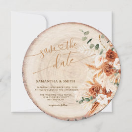 Rustik Runt träklipp Klipp ut spannmål Spara datum Inbjudningar