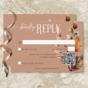 Rustik Rust Cream & Brown Fall Blommigt QR-kod OSA Kort