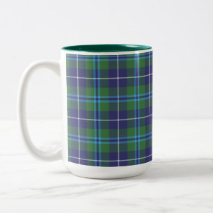 Rustik rutig Douglas blågrön tartan Två-Tonad Mugg
