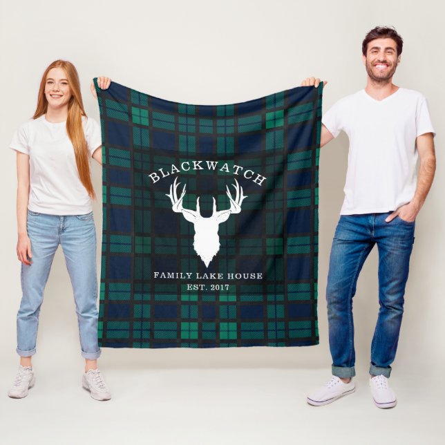 Rustik rutig elegant Blackwatch-tartan Fleecefilt (På plats)