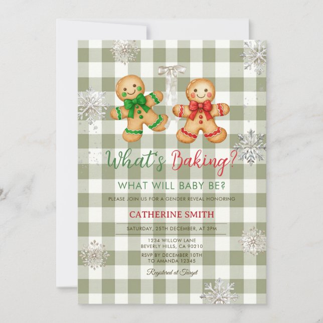 Rustik rutig pepparkaks-snöflinga baby shower inbjudningar (Framsida)