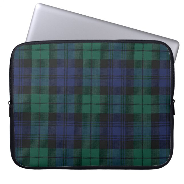 Rustik Rutmönstrad Klassisk Elegant Grön Tartan Laptop Fodral (Framsidan)