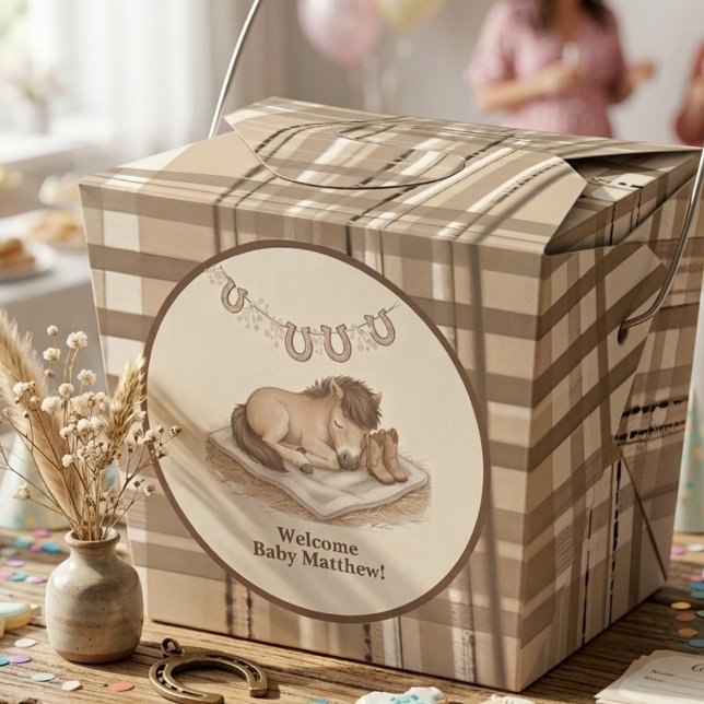 Rustik Rutmönstrad Lille Cowboy Presentaskar (Sweet western style baby shower guest favor box)