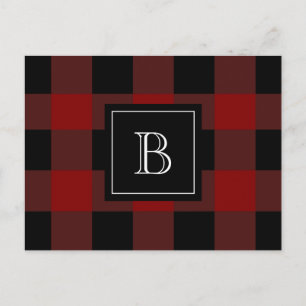 Rustik rutmönstrad skogshuggarmonogram initial röd vykort