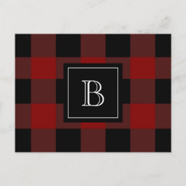 Rustik rutmönstrad skogshuggarmonogram initial röd vykort