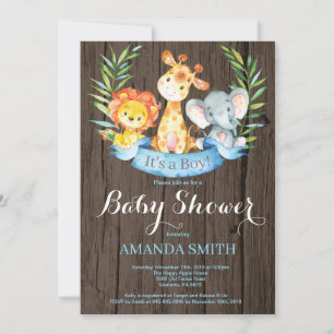 Rustik Safari Djungeldjur Pojke Baby Shower Inbjudningar