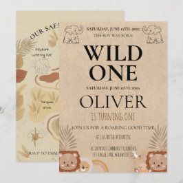 Rustik Safari Wild One 1-årsdagskarta fest Inbjudningar