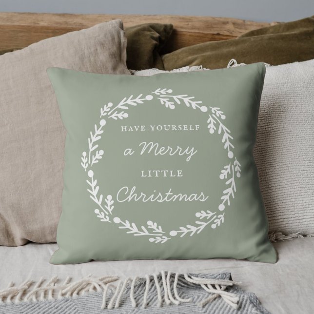 Rustik Sage Merry Little Christmas Kudde (Skapare uppladdad)