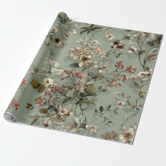 Rustik Sagegrön Botanisk Djärv Vintage Blommig Presentpapper