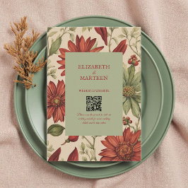 Rustik Sagegrön & Burgunderröd Blommig Höst Tilläggskort