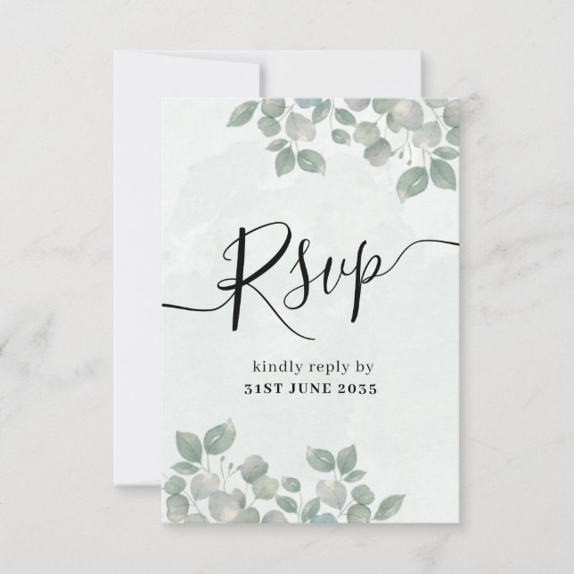 Rustik Sagegrön Eukalyptus Bröllop RSVP OSA Kort (Framsida)