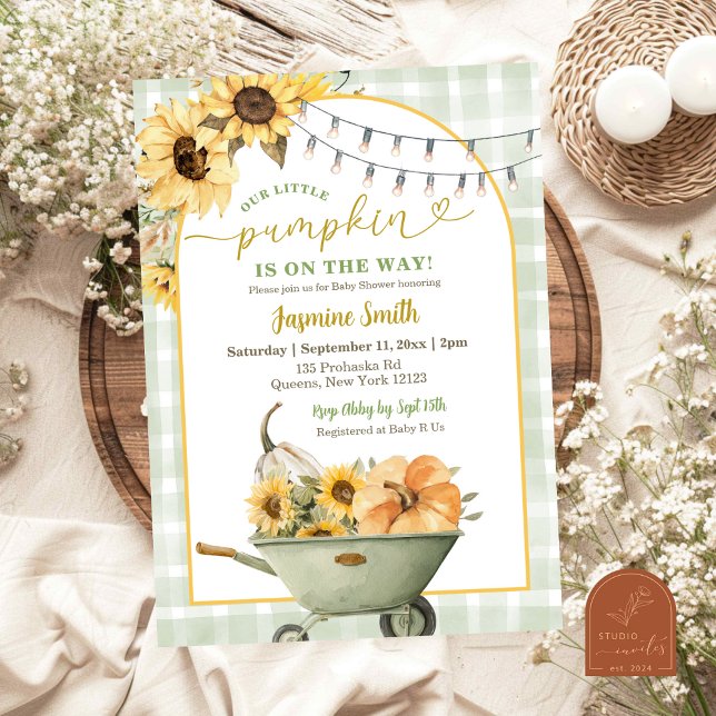 Rustik Sagegrön Pumpa Solros Baby Shower  Inbjudningar (Skapare uppladdad)