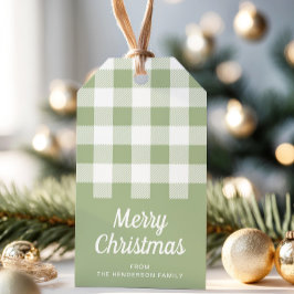 Rustik Saggrön Rutig God Jul Presentetikett