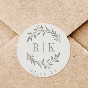 Rustik Salvia Botanisk Krans Bröllopsmonogram Runt Klistermärke