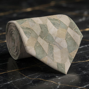 Rustik Salvia och Kräm Marmor Geometrisk Mozaik Slips